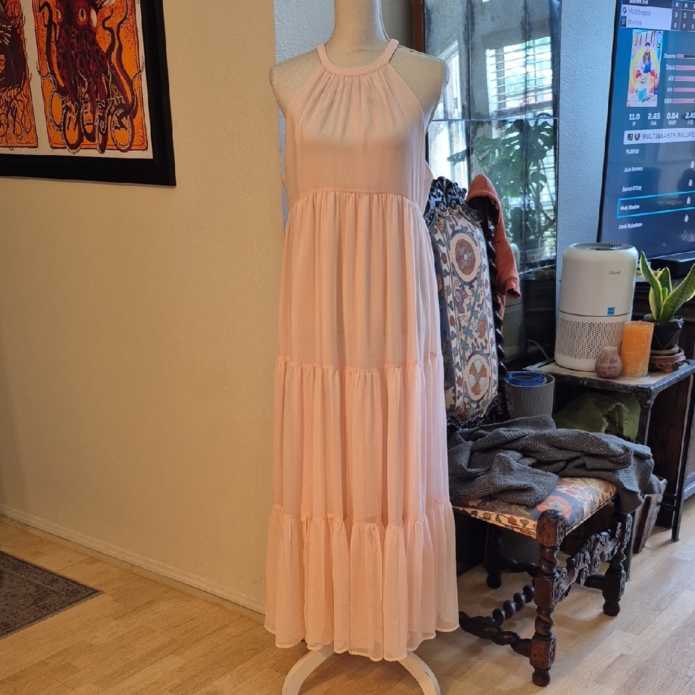 Chelsea 28 Light Pink Chiffon Maxi Dress Lined Midi Halter